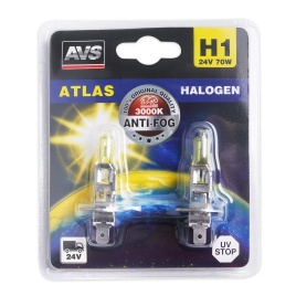 Галогенная лампа AVS /ATLAS ANTI-FOG/желтый H1.24V.70W.блистер 2шт.