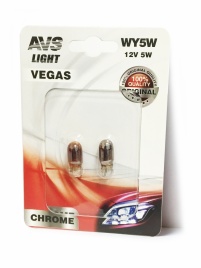 Лампа AVS Vegas CHROME в блистере 12V. WY5W (W2,1x9,5d) "yellow" 2шт.