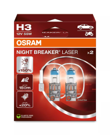 Автолампа галогенная H3 (55W PK22s +150%) NIGHT BREAKER LASER (евробокс, 2шт) 12V OSRAM