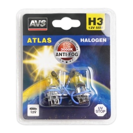 Галогенная лампа AVS /ATLAS ANTI-FOG/желтый H3.12V.55W.блистер 2шт.