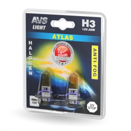 Галогенная лампа AVS /ATLAS ANTI-FOG/желтый H3.12V.55W.блистер 2шт.