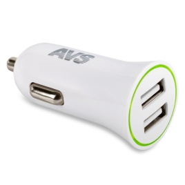 USB автомобильное зарядное устройство AVS 2 порта UC-522 (2,4А, белый)
