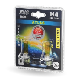 Галогенная лампа AVS /ATLAS ANTI-FOG/желтый H4.24V.75/70W.блистер 2шт.