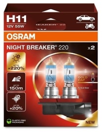 Автолампа галогенная H11 (55W PGJ192 +220%) NIGHT BREAKER (блистер 2шт) 12V OSRAM