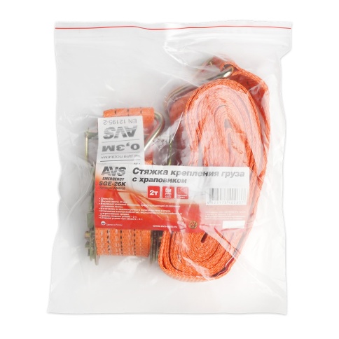 Стяжка крепления груза 6 м, 2 т, 50 мм с храповиком (эконом) AVS SGE-26K  фото 5