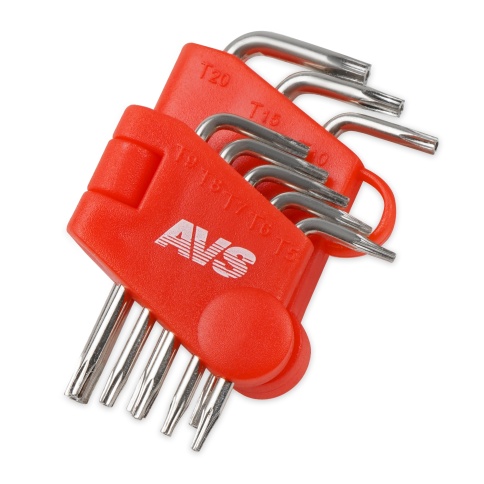 Набор ключей торцевых изогнутых TORX МИНИ с отверстием 8 предметов (T5-T20) AVS TXL-8H фото 2