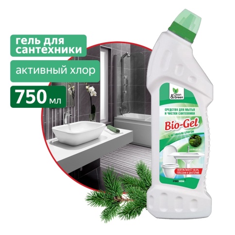 Средство для мытья и чистки сантехники "Bio-Gel" (с активным хлором) 750 мл. Clean&Green CG8072 фото 1