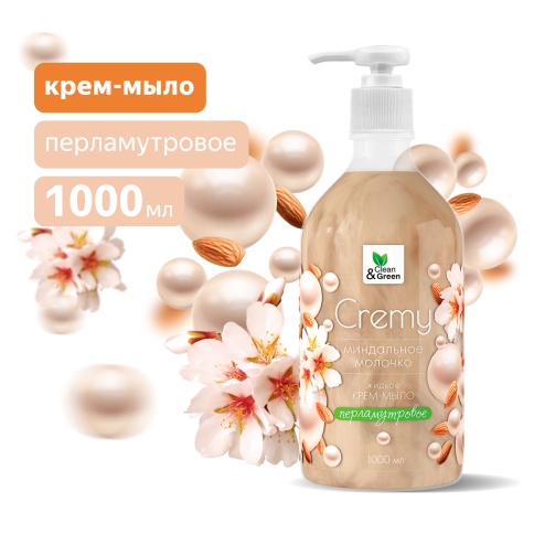 Крем-мыло жидкое с перламутром "Cremy" миндальное молочко с дозатором 1000 мл. Clean&Green CG8465 фото 1