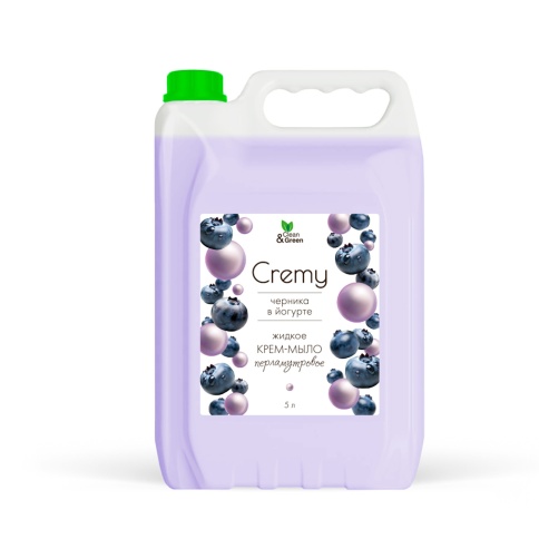 Крем-мыло жидкое с перламутром "Cremy" черника в йогурте увлажняющее 5 л. Clean&Green CG8358 фото 2
