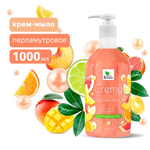 Крем-мыло жидкое с перламутром "Soapy"(Cremy) тропикано с дозатором 1000 мл. Clean&Green CG8309 фото 1