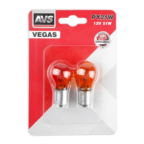 Лампа AVS Vegas в блистере 12V. PY21W(BAU15S)"orange" смещ.штифт 2шт. фото 1