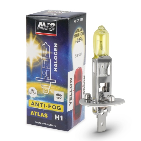 Галогенная лампа AVS/ATLAS ANTI-FOG/BOX желтый H1.12V.55W.коробка 1шт. фото 1