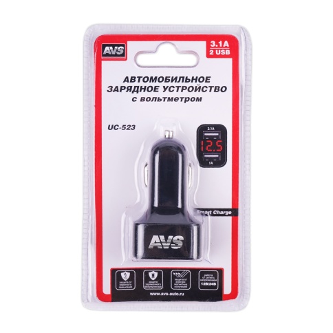 Автомобильное ЗУ AVS UC-523, 2 USB с вольтметром, 3.1 А, 15.5 Вт (A07444S) фото 4