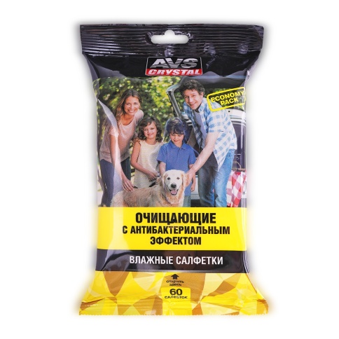 Влажные салфетки "Очищающие с антибактериальным эффектом" 60шт AVS AVK-208 фото 1