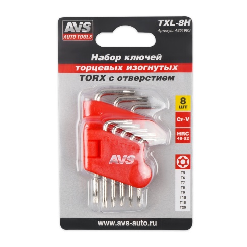 Набор ключей торцевых изогнутых TORX МИНИ с отверстием 8 предметов (T5-T20) AVS TXL-8H фото 11