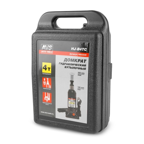 Домкрат гидравлический AVS HJ-B4TC, 4т, 180-350мм. с клапаном, в кейсе (ремкомплект) фото 1