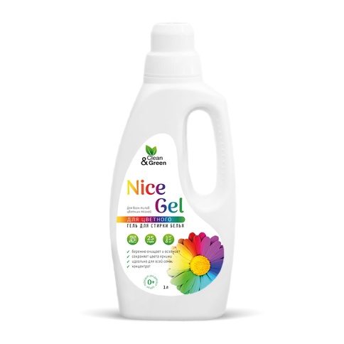 Гель для стирки "Nice Gel" для цветных тканей (концентрат) 1000 мл. (ПЭНД) Clean&Green CG8291 фото 2