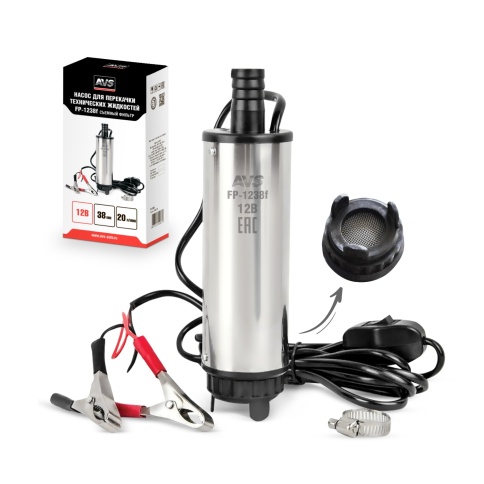 Насос для перекачки тех. жидкостей погружной AVS FP-1238f (12V/3,5А/20л/м./d=38 мм/съемный фильтр) фото 1