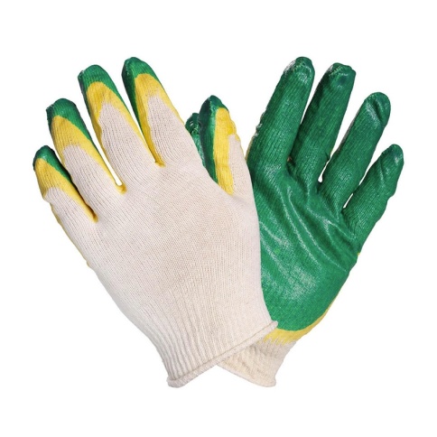 Перчатки ХБ с двойным обливом латекса (зеленые) 13 класс 1 пара AVS RP-04 фото 1