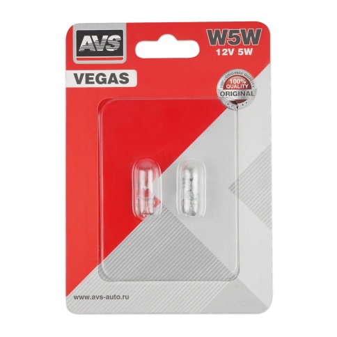 Лампа AVS Vegas в блистере 12V.W5W(W2,1x9,5d) 2шт. фото 1