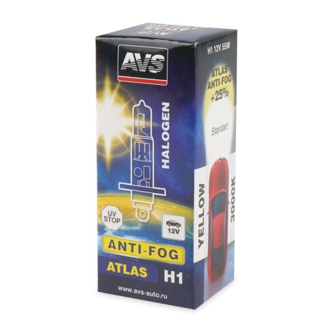 Галогенная лампа AVS/ATLAS ANTI-FOG/BOX желтый H1.12V.55W.коробка 1шт. фото 3