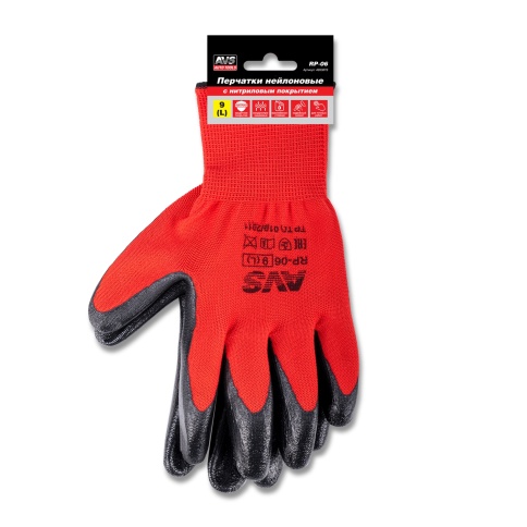 Перчатки нейлоновые с нитриловым покрытием МБС для точных работ (красно-черные) 1 пара AVS RP-06 фото 5