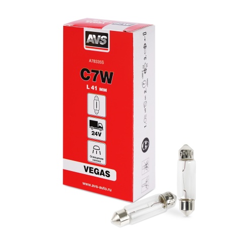 Лампа AVS Vegas 24V.C7W(SV8.5/8)L41мм. BOX 10шт. фото 1