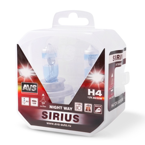 Галогенная лампа AVS SIRIUS/NIGHT WAY/ PB H4.12V.60/55W. 2шт. фото 1