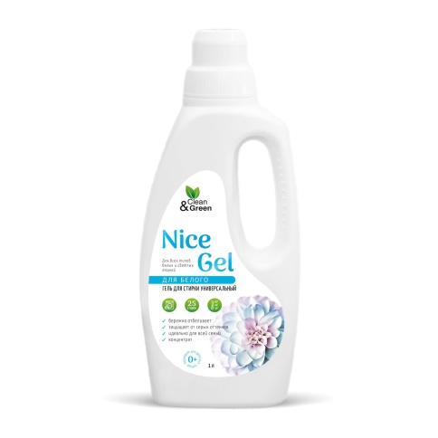 Гель для стирки "Nice Gel" для белого белья (концентрат) 1000 мл. (ПЭНД) Clean&Green CG8294 фото 2