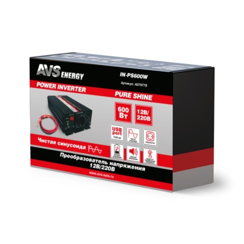 Автомобильный инвертор 12/220V AVS IN-PS600W Чистая синусоида фото 8