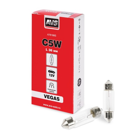 Лампа AVS Vegas 12V.С5W(SV8.5/8)L36мм. BOX 10шт. фото 1