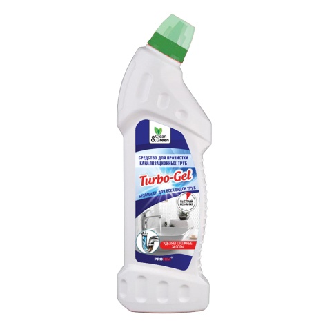 Средство для прочистки канализационных труб "Turbo-Gel" (щелочное) 750 мл. Clean&Green CG8073 фото 2