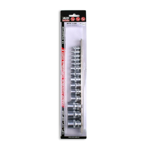 Набор головок торцевых 1/4", 3/8", 1/2"DR TORX (E4-E24) (14 предметов) на держателе AVS NTX-14M фото 2