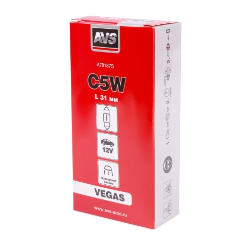 Лампа AVS Vegas 12V.С5W(SV8.5/8)L31мм. BOX 10шт. фото 5