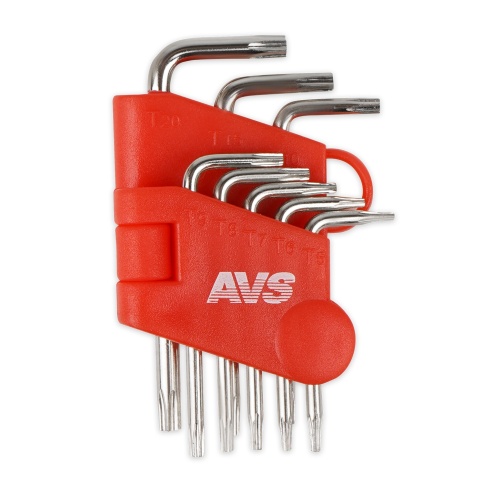 Набор ключей торцевых изогнутых TORX МИНИ с отверстием 8 предметов (T5-T20) AVS TXL-8H фото 1
