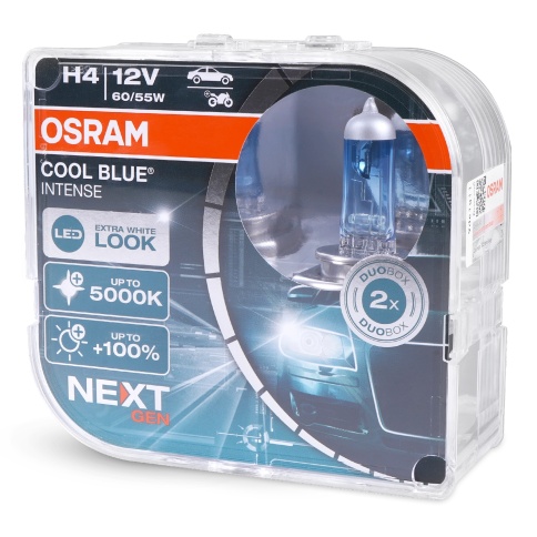 Автолампа галогенная H4 (60/55W P43T +100%) COOL BLUE INTENSE (евробокс, 2шт) 5000K 12V OSRAM фото 1