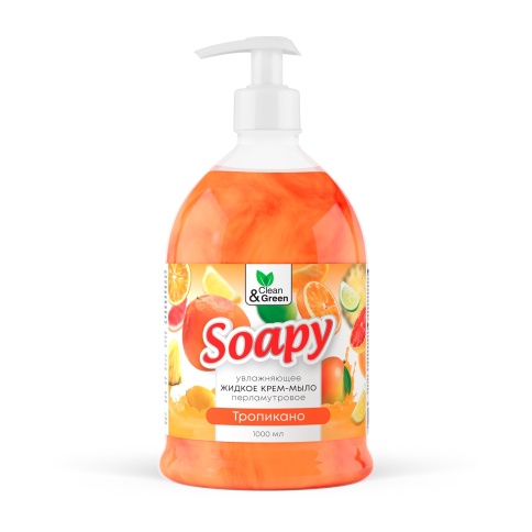 Крем-мыло жидкое с перламутром "Soapy" тропикано увлажн. с дозатором 1000 мл. Clean&Green CG8309 фото 2