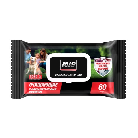 Влажные салфетки "Очищающие с антибактериальным эффектом" (пластиковый клапан) 60шт AVS AVK-213 фото 1