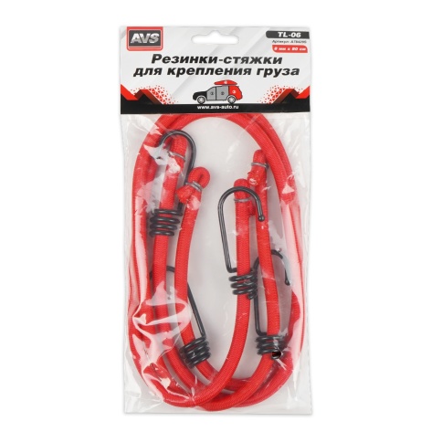 Резинка крепления груза 80 см х 8 мм, 2 шт (метал.крючки) AVS TL-06 фото 4