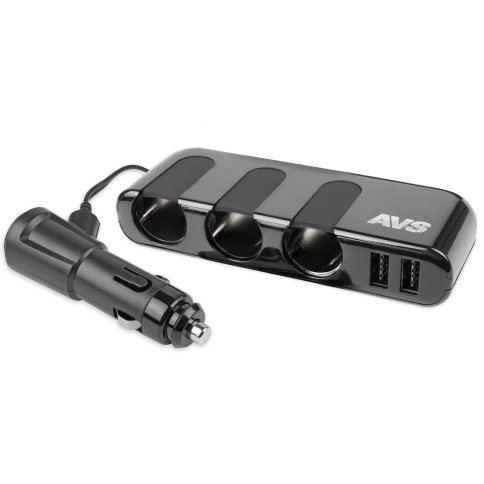 Разветвитель прикуривателя AVS 12/24 (на 3 выхода+2 USB) CS319U фото 1