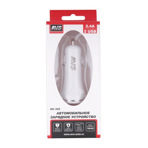 Автомобильное ЗУ AVS UC-322, 2 USB, 2.4 A, 12 Вт, белый (A78020S) фото 4