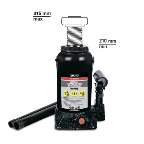 Домкрат гидравлический AVS HJ-B12T, 12т, 210-415мм. с клапаном (сумка, ремкомплект) фото 2