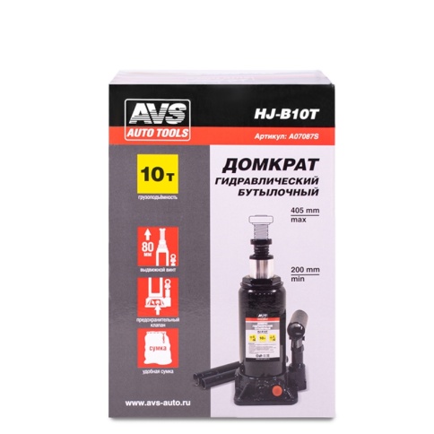 Домкрат гидравлический AVS HJ-B10T, 10т, 200-405мм. с клапаном (сумка, ремкомплект) фото 10