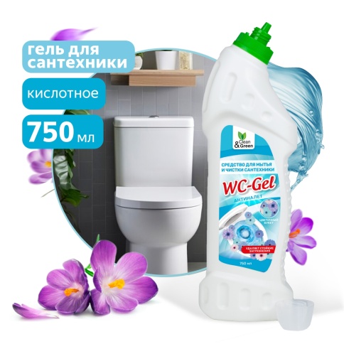 Средство для мытья и чистки сантехники "WC-Gel" (кислотное) 750 мл. Clean&Green CG8074 фото 1