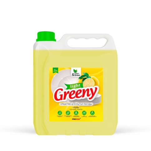 Средство для мытья посуды "Greeny" Light "Лимон" 3 л. (ПЭНД) Clean&Green CG8438 фото 1