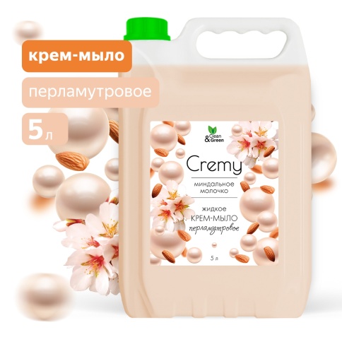 Крем-мыло жидкое с перламутром "Cremy" миндальное молочко увлажняющее 5 л. Clean&Green CG8418 фото 1