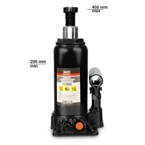 Домкрат гидравлический AVS HJ-B6000, 6т, 200-405мм. с клапаном (сумка, ремкомплект) фото 2