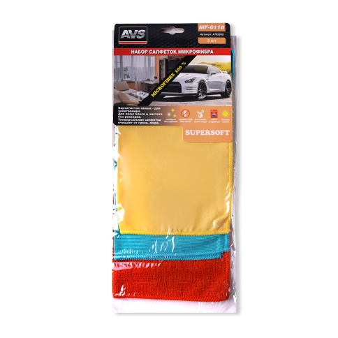 13 Набор салфеток от пыли, для стекол, полировки AVS MF-6118 (3шт разные, 30х35, 30х30, 30х25см) фото 10