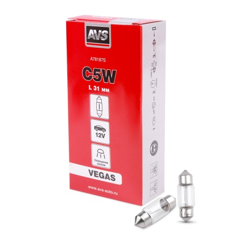 Лампа AVS Vegas 12V.С5W(SV8.5/8)L31мм. BOX 10шт. фото 1